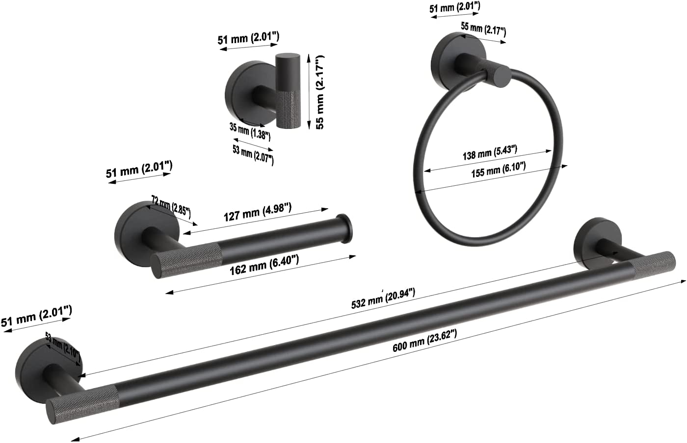 4 Piece Knurled Bathroom Hardware Set